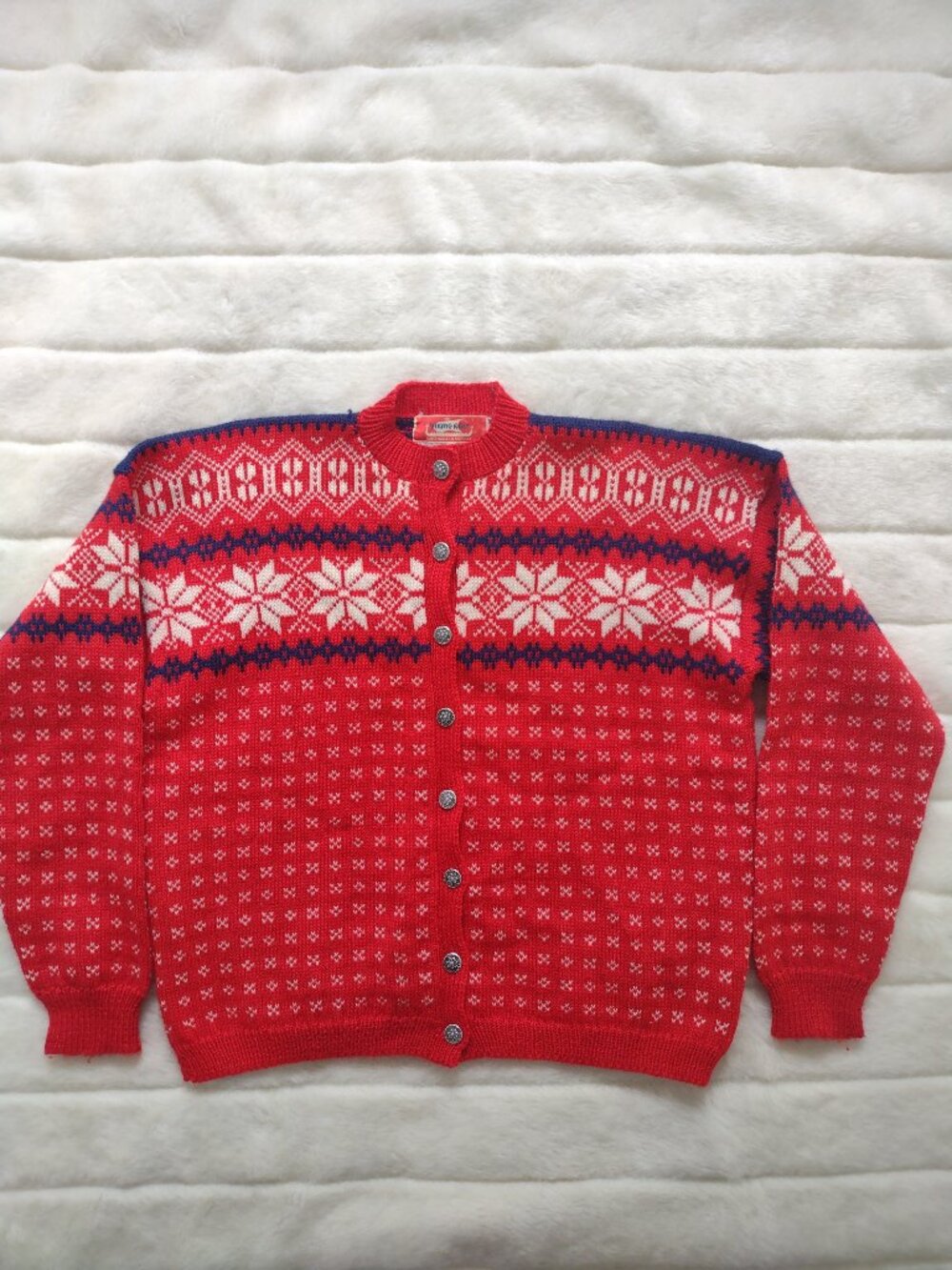 Vintage Viking Knit Women's Sweater Wool Handmade In Norway XL Red